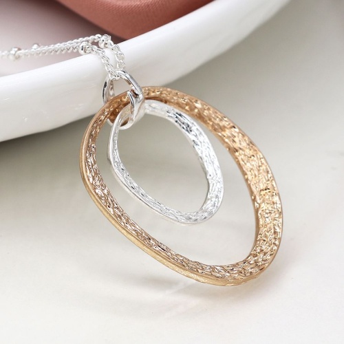 Silver Plated & Faux Gold Textured Double Hoop Necklace by Peace of Mind